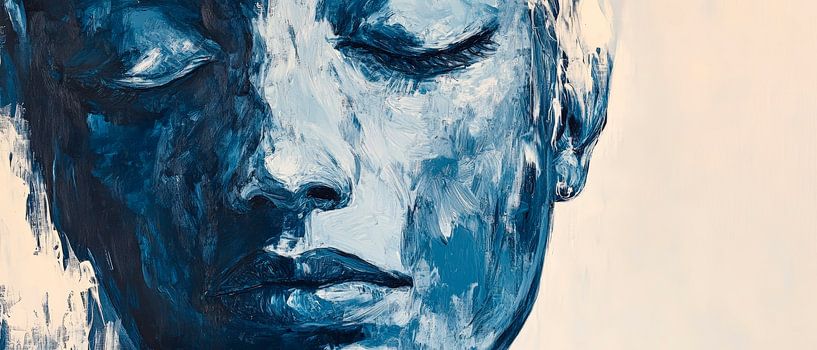 Blaue Porträtstudie mit geschlossenen Augen von Poster Art Shop
