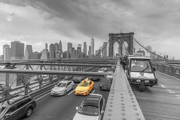 New York Skyline - Brooklyn Bridge ZW van Fikri calkin