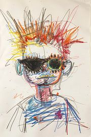 Expressief en kleurrijk kinderportret – abstracte kunst van Peter Pen tekeningen en schilderijen