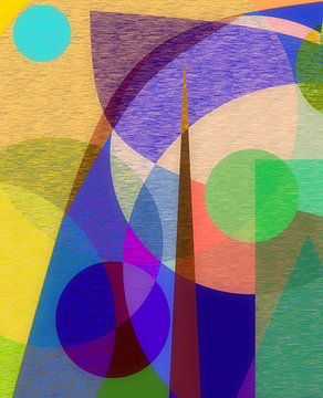 Abstract met kleurvlakken en cirkels van Corinne Welp