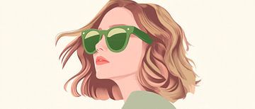 Vrouw met krullend haar en zonnebril van Poster Art Shop