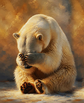 Contemplative Polar Bear – Warm Golden Light Portrait