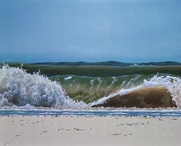 Olieverf schilderij golfbreker van Ronald Boon