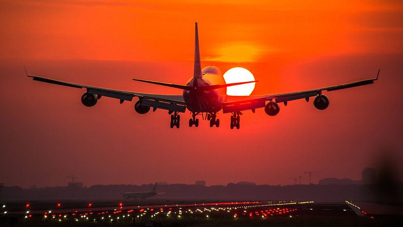 KLM cargo Boeing 747 landing at sunrise by Dennis Dieleman