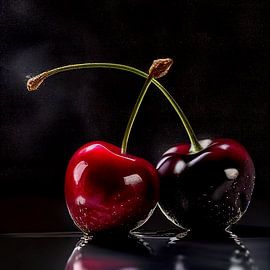 Rote Kirschen auf einem schwarzen Hintergrund Illustration