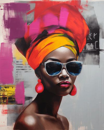 Pop art colourful portrait in collage style