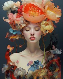 Modernes und farbenfrohes Portrait "Blumenmädchen"