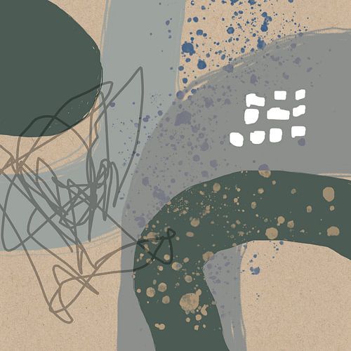 Cercles abstraits en vert pastel, gris, bleu et blanc sur beige