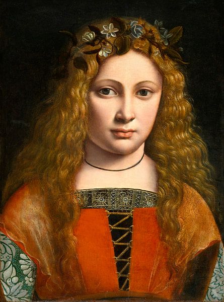 Portret van een jeugdgekroonde met bloemen, Giovanni Antonio Boltraffio van Meesterlijcke Meesters