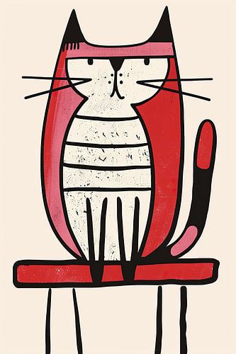 Chat stylisé - Queue de rayures rouges