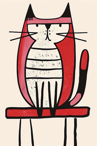 Stylised Cat | Tail of Red Stripes by Modern Collection