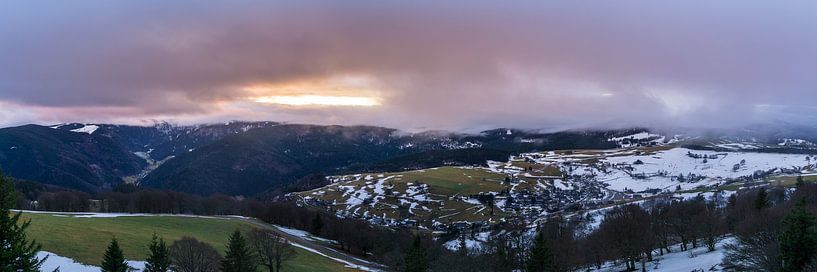 Germany, Idyllic Mountain village between misty sunrise atmosphere by adventure-photos