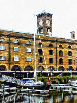 Boats in Front of Clock Tower St Katharine Docks by Dorothy Berry-Lound