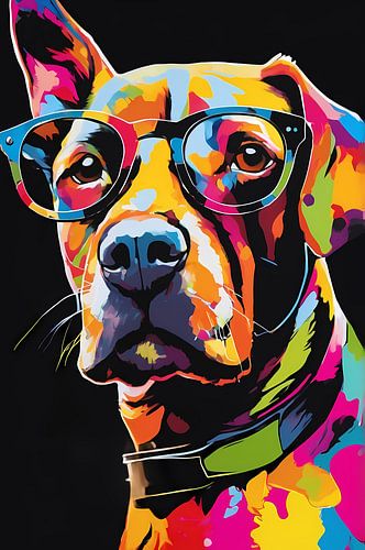 Hond met bril in felle kleuren