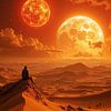SOLYTHERA – Ein Mann sitzt auf einem Wüstenplanet und beobachtet fremde Planeten von INFERAURUM