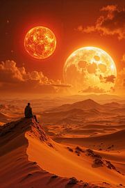 SOLYTHERA – Ein Mann sitzt in der Wüste und beobachtet fremde Planeten