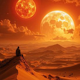 SOLYTHERA – Ein Mann sitzt in der Wüste und beobachtet fremde Planeten von INFERAURUM