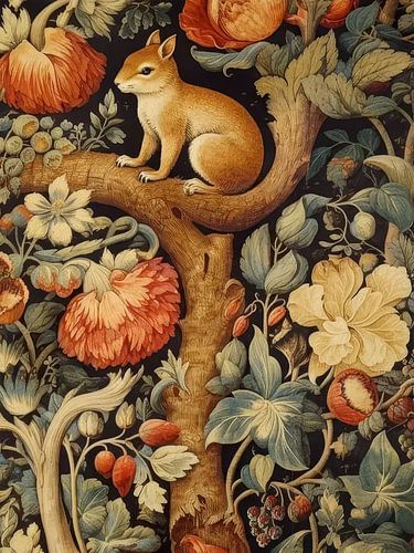 Eekhoorn in een boom Stijl William Morris