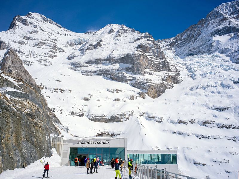 View from the Eiger Glacier railway station towards the Mönch and ...