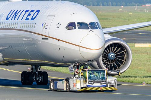 Close-up van een Boeing 787 van United Airlines .