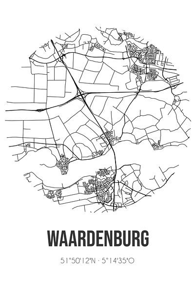 Waardenburg (Gelderland) | Map | Black and White by Prints of Place