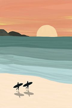 Surf scene op een tropisch strand van Romy Smit