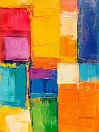 Champs de couleurs vives en rouge, bleu et jaune