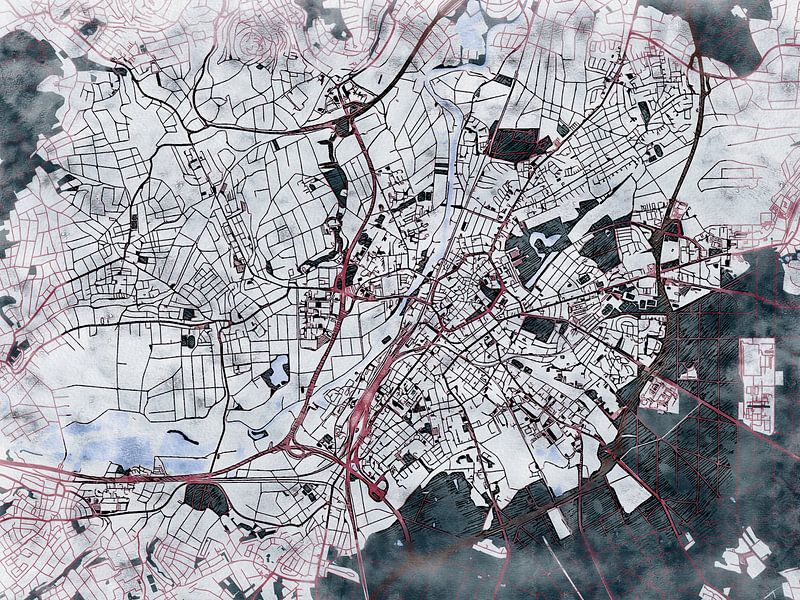Map of Gießen with the style 'White Winter' by Maporia