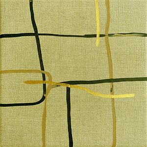Minimalistische abstrakte Linienkunst auf Leinen: Helles Olivgrün