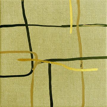 Minimalist abstract line art on linen: Light olive green