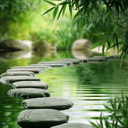 Zen tuin - Meditatieve stenen in het water