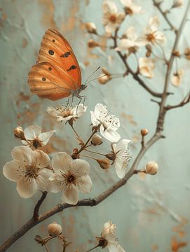 A blossom branch with butterfly, still life by Studio Allee
