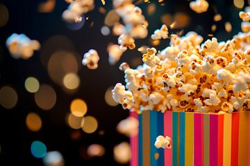 Flying popcorn in front of bokeh background by Poster Art Shop