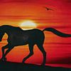 Paard bij zonsondergang op het strand van Jan Keteleer (JanKé): Een reis voorbij het canvas