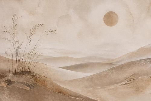 Wabi-Sabi Dünenlandschaft mit Wildgräsern – Japandi Wandbild