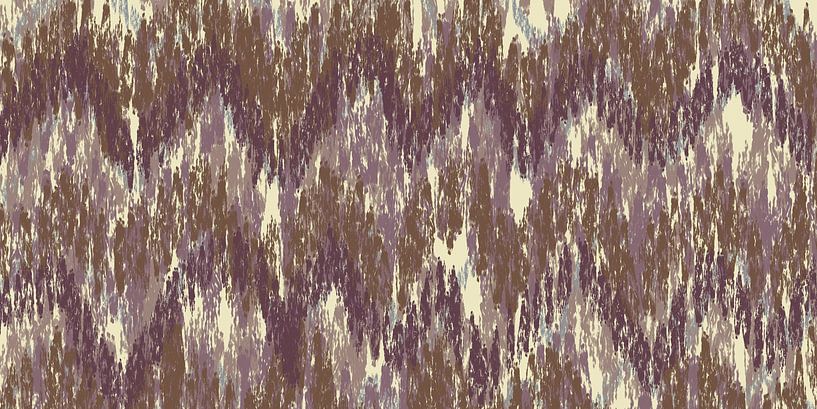 Tissu de soie Ikat. Art moderne abstrait en violet, beige et ocre foncé. par Dina Dankers