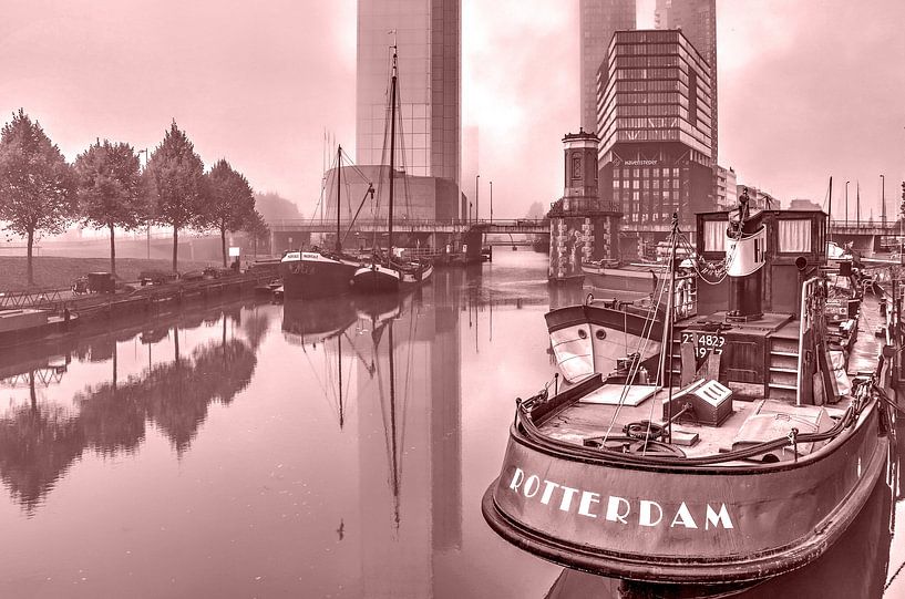 Rotterdam in de mist - monochroom van Frans Blok