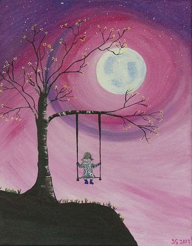 Meisje op schommel  canvas acryl von Jolanda van den berg Thomas