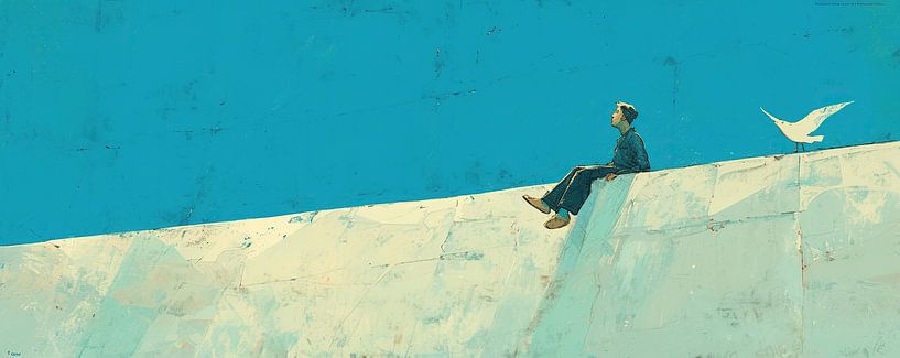 Man Bird Painting | Contemplating Heights with a Bird by ARTEO Paintings
