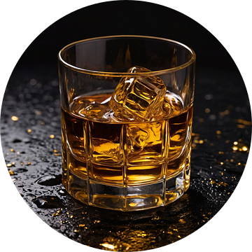 Amber Whisky in Glas met Gouden Accenten van De Muurdecoratie