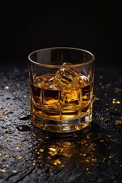 Whisky ambré dans un verre aux accents dorés sur De Muurdecoratie