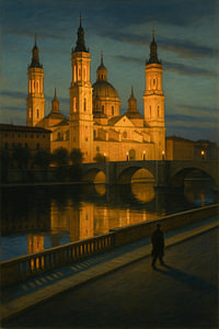Zaragoza in der Abenddämmerung - Basilica del Pilar Reflexionen