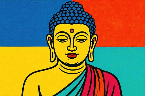 Portrait de Bouddha avec champs de couleurs