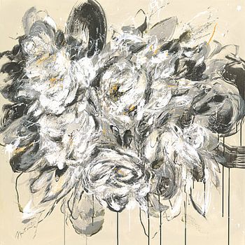 Flowers bouquet, black- white- beige, abstract