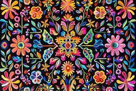 Colourful Floral Pattern on Black Background by Imperial Art House