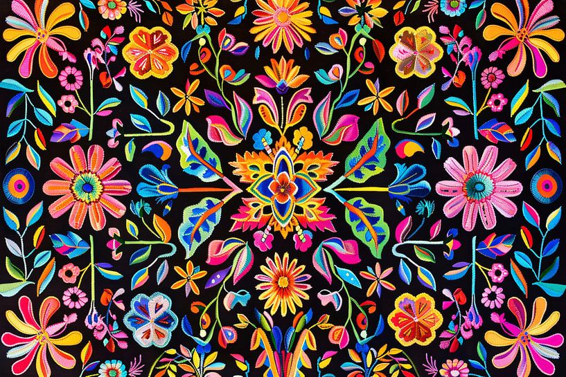Motif floral coloré sur fond noir par Imperial Art House