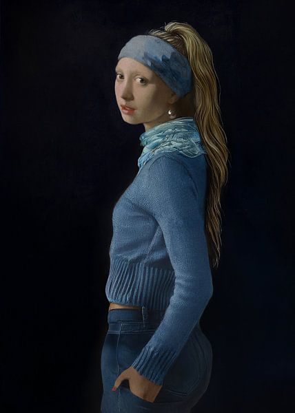 Fille avec une boucle d'oreille en perle - époque moderne par Digital Art Studio