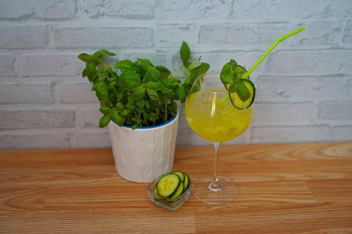 Pikante komkommer-basilicum cocktail.