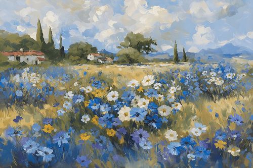 Bloemenweide in mediterraan landschap