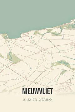 Vintage landkaart van Nieuwvliet (Zeeland) van MijnStadsPoster